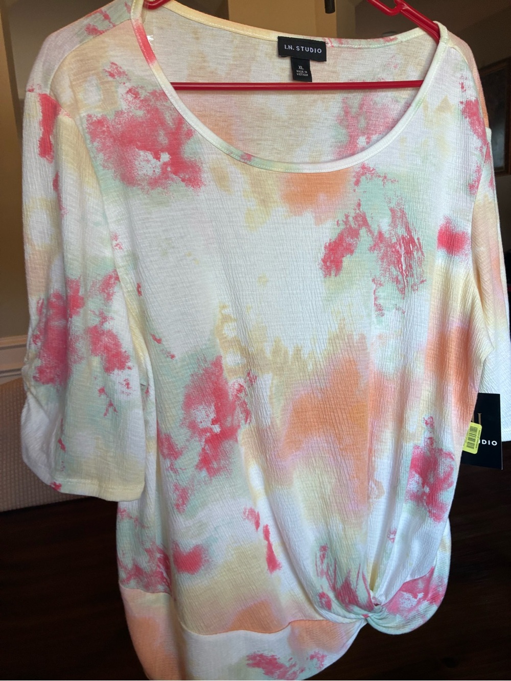IN Studio Women's Pastel Tie-Dye Knit Top in Coral & Cream